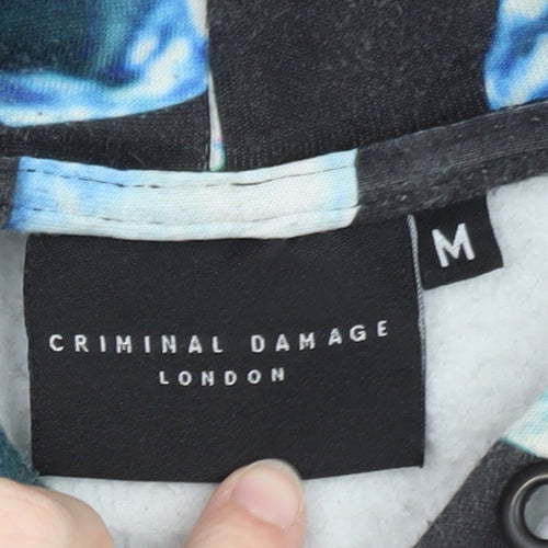 Criminal Damage Mens Black Graphic Pullover Hoodie Size M