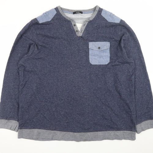 George Men's Blue 3XL Long Sleeve Henley Cotton T-Shirt