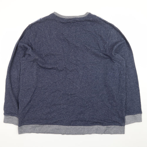 George Men's Blue 3XL Long Sleeve Henley Cotton T-Shirt