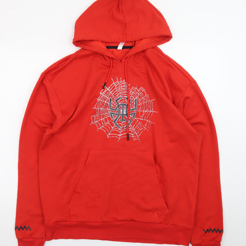 Adidas Men's Red Pullover Hoodie M Hooded Graphic Sports Sweatshirt