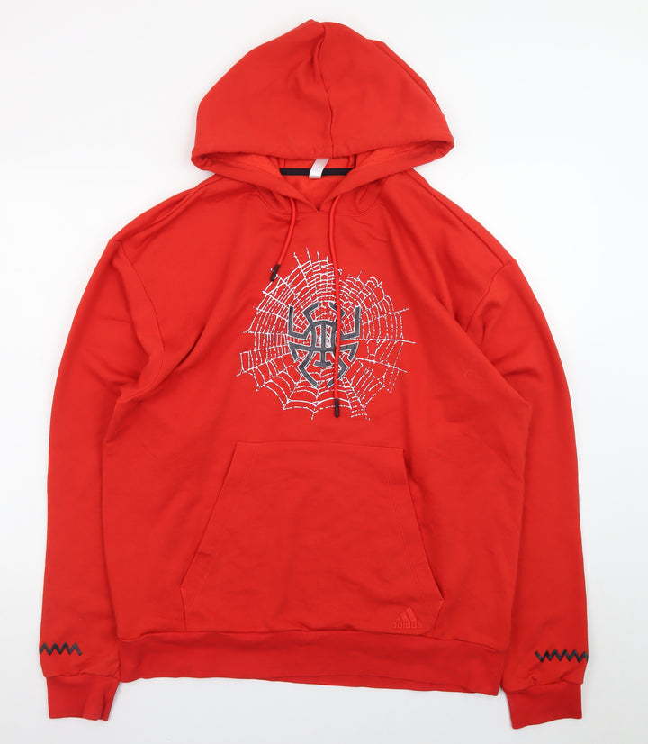 Adidas Men's Red Pullover Hoodie M Hooded Graphic Sports Sweatshirt