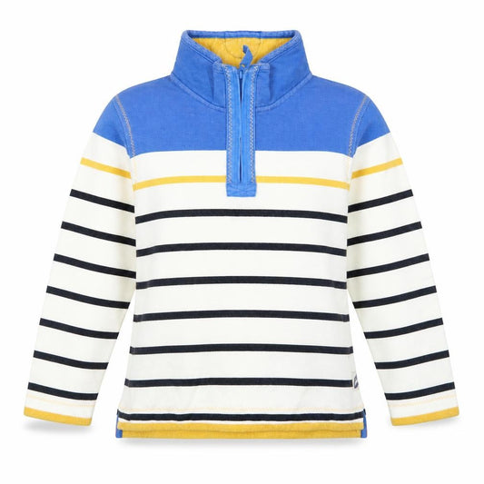 Front view of FatFace Teens Multicoloured Striped Long Sleeve Cotton Zip Neck Top, size 10