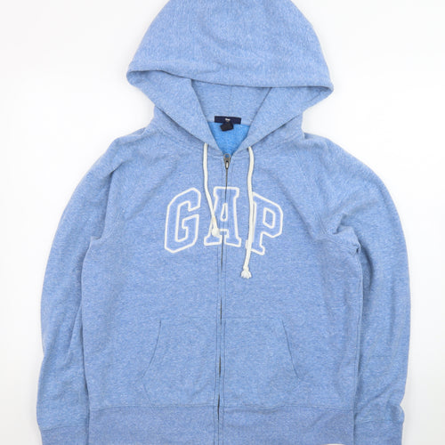 GAP Women Blue Full Zip Hoodie L Logo Casual Cotton Blend