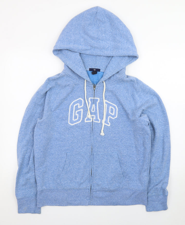 GAP Women Blue Full Zip Hoodie L Logo Casual Cotton Blend