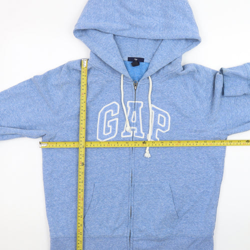 GAP Women Blue Full Zip Hoodie L Logo Casual Cotton Blend