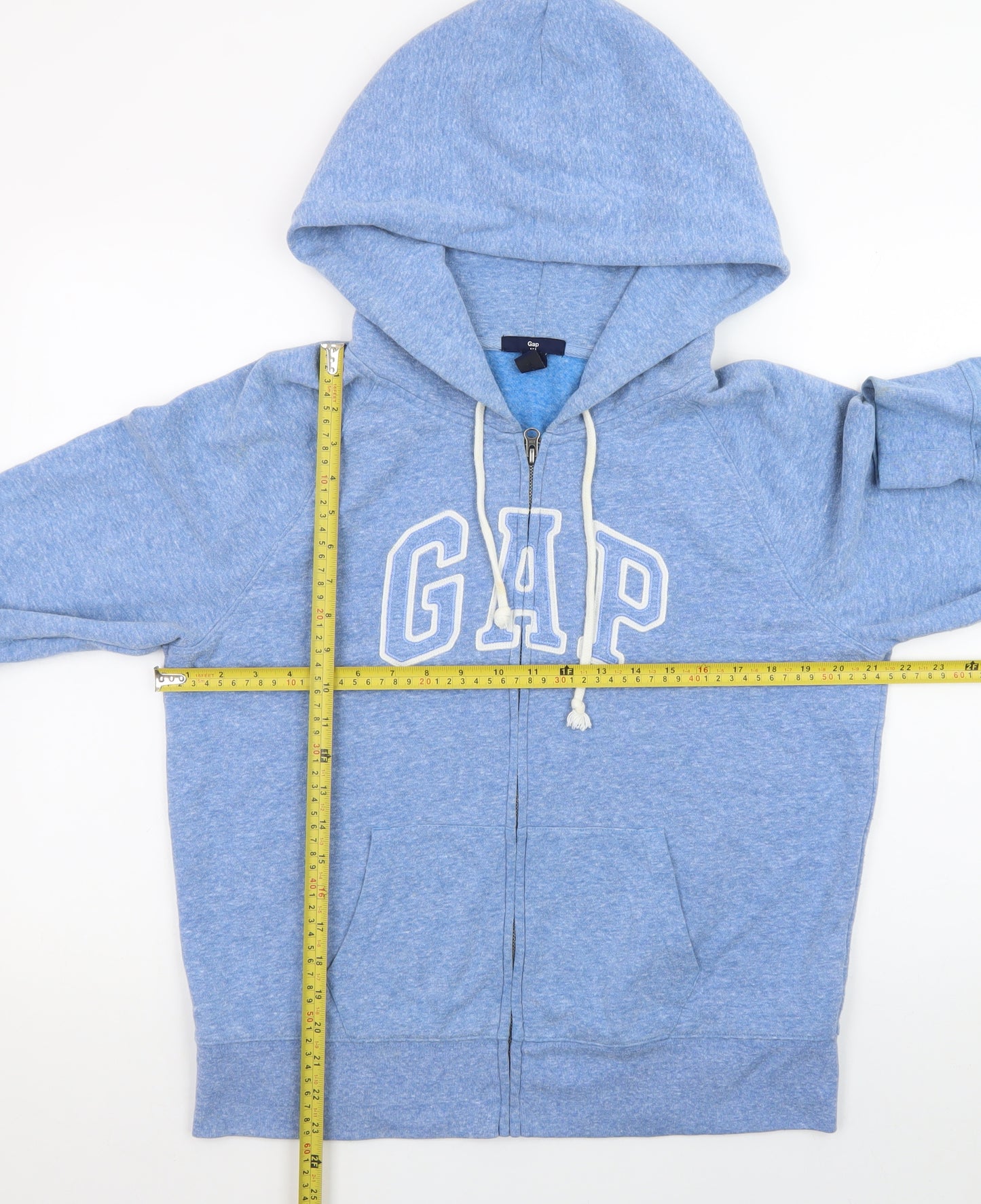 GAP Women Blue Full Zip Hoodie L Logo Casual Cotton Blend