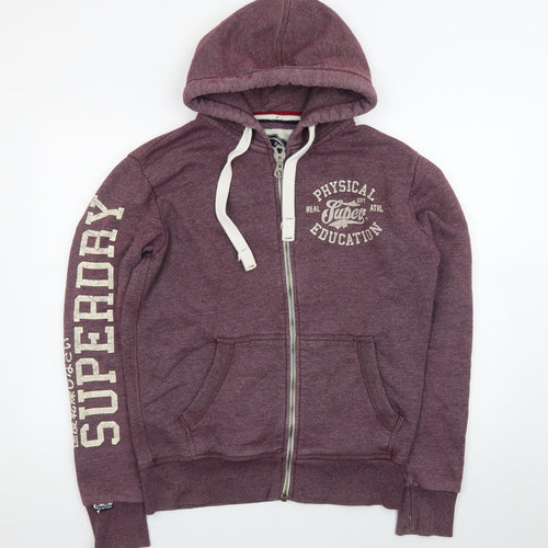 Superdry Men's Purple Full Zip Hoodie Size M Athletic Logo Design
