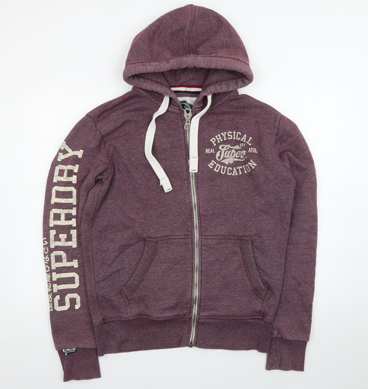 Superdry Men's Purple Full Zip Hoodie Size M Athletic Logo Design