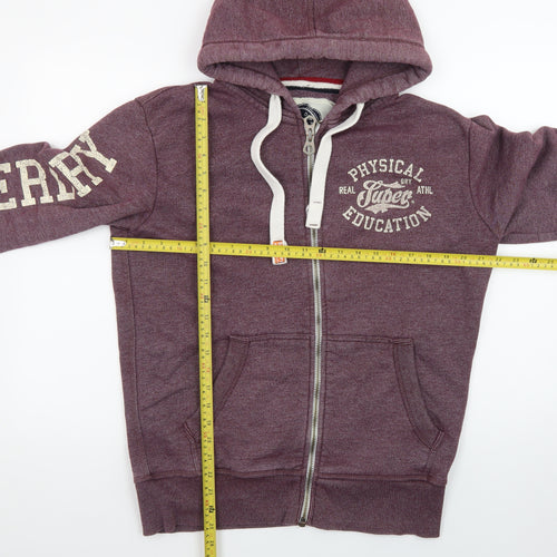 Superdry Men's Purple Full Zip Hoodie Size M Athletic Logo Design