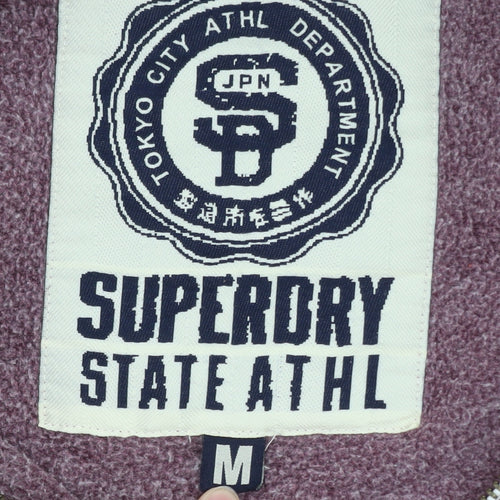 Superdry Men's Purple Full Zip Hoodie Size M Athletic Logo Design