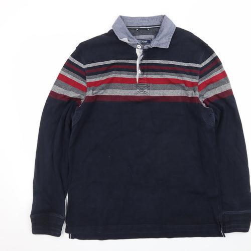 Maine New England Men's Blue Striped Long Sleeve Polo Shirt M