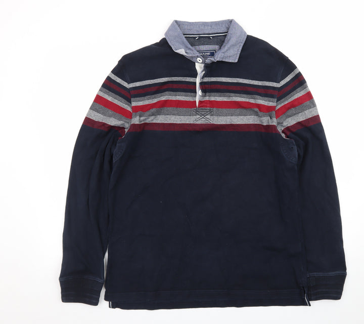 Maine New England Men's Blue Striped Long Sleeve Polo Shirt M