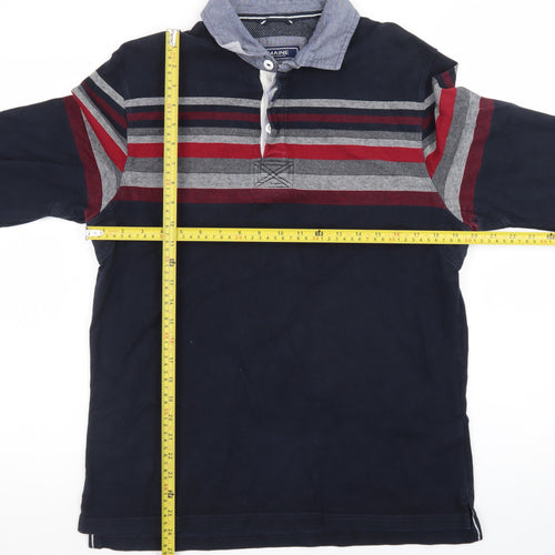 Maine New England Men's Blue Striped Long Sleeve Polo Shirt M
