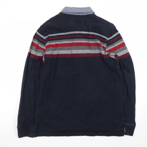 Maine New England Men's Blue Striped Long Sleeve Polo Shirt M