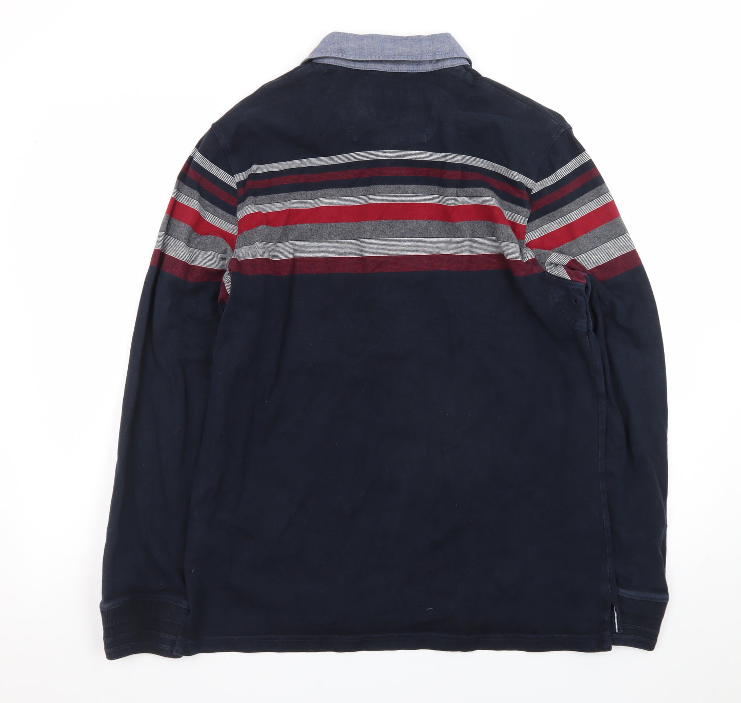 Maine New England Men's Blue Striped Long Sleeve Polo Shirt M