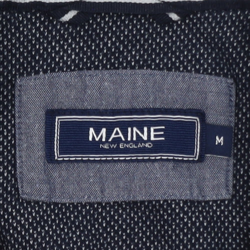 Maine New England Men's Blue Striped Long Sleeve Polo Shirt M