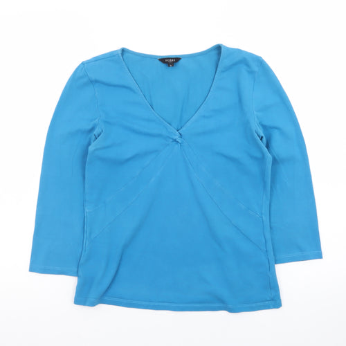 Hobbs Women Blue V-Neck 3/4 Sleeve Cotton Stretch Blouse Size S