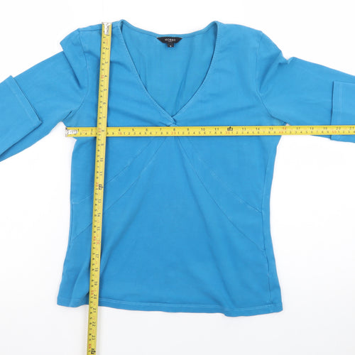 Hobbs Women Blue V-Neck 3/4 Sleeve Cotton Stretch Blouse Size S