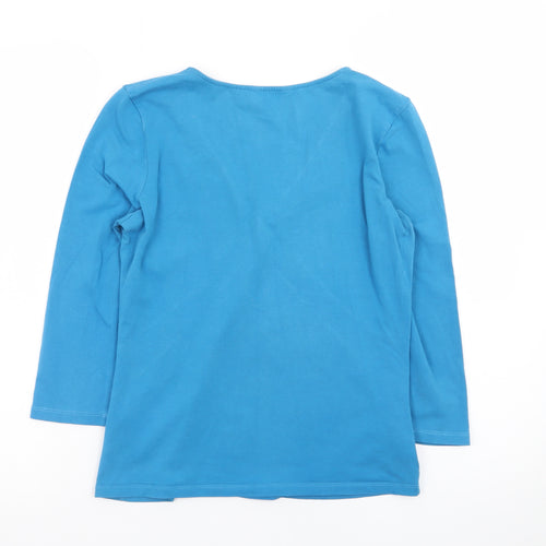 Hobbs Women Blue V-Neck 3/4 Sleeve Cotton Stretch Blouse Size S