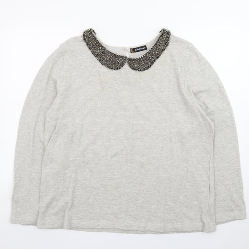 Kaleidoscope Women Grey Beaded Collar Cotton Knit Jumper UK 18