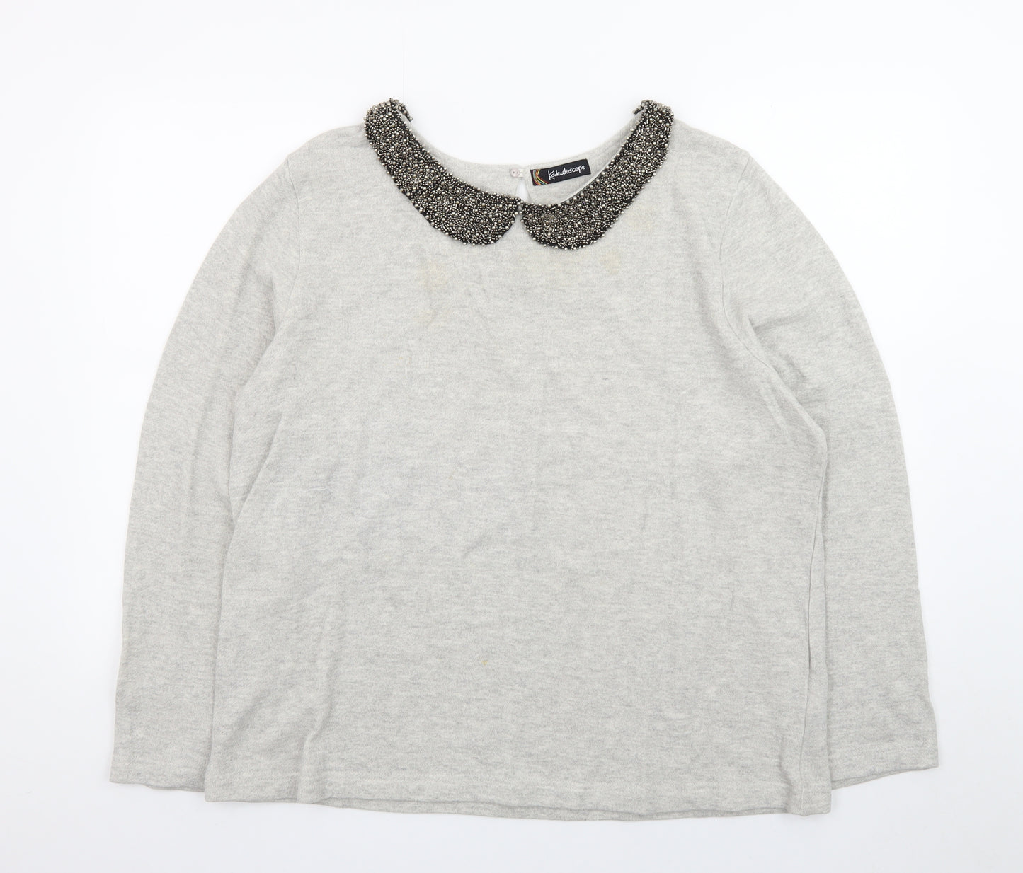 Kaleidoscope Women Grey Beaded Collar Cotton Knit Jumper UK 18