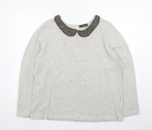 Kaleidoscope Women Grey Beaded Collar Cotton Knit Jumper UK 18