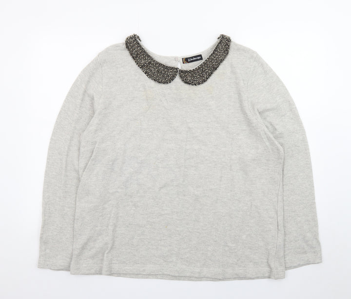 Kaleidoscope Women Grey Beaded Collar Cotton Knit Jumper UK 18