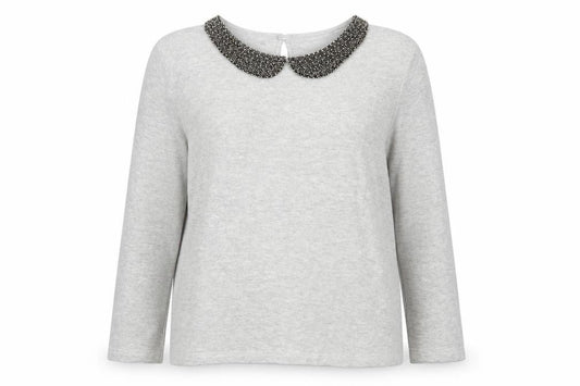 Front view of Kaleidoscope Women Grey Beaded Collar Cotton Knit Jumper UK 18