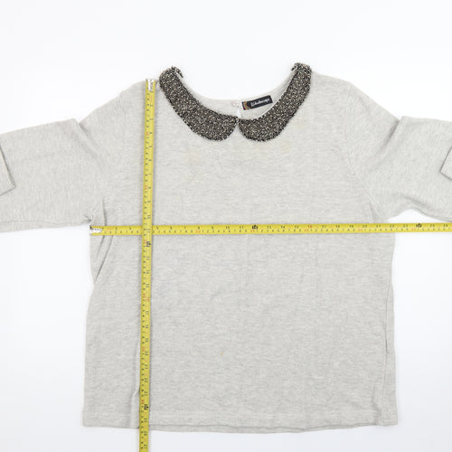 Kaleidoscope Women Grey Beaded Collar Cotton Knit Jumper UK 18