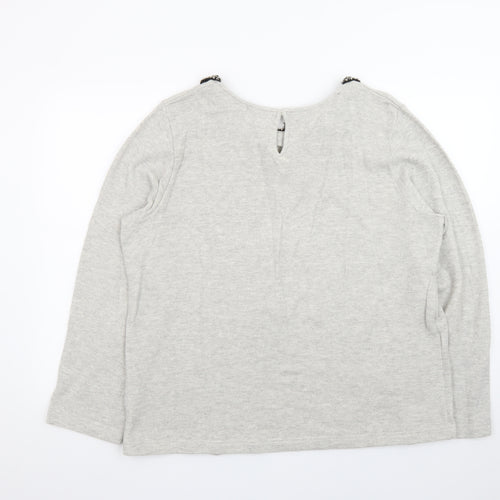Kaleidoscope Women Grey Beaded Collar Cotton Knit Jumper UK 18