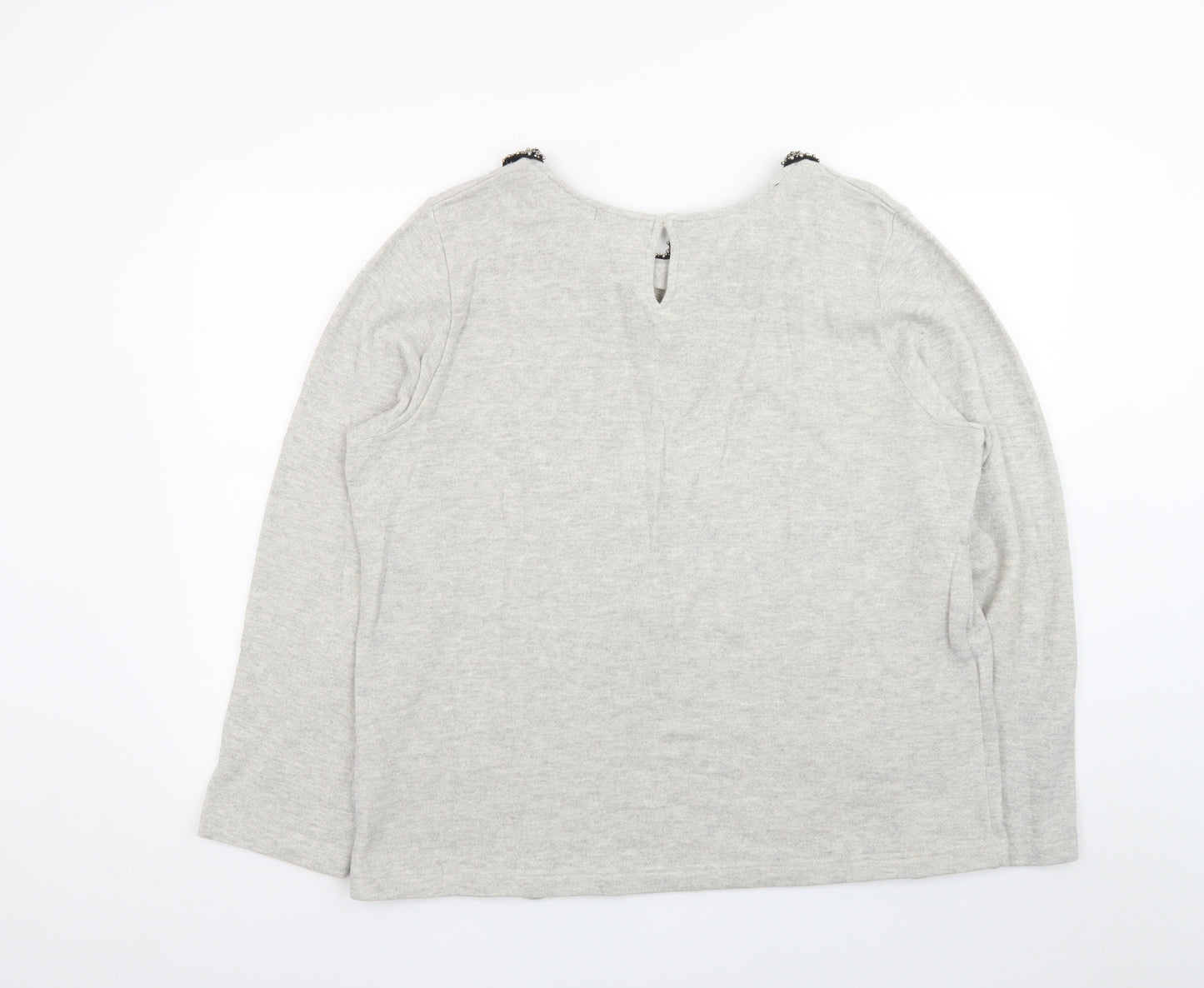 Kaleidoscope Women Grey Beaded Collar Cotton Knit Jumper UK 18
