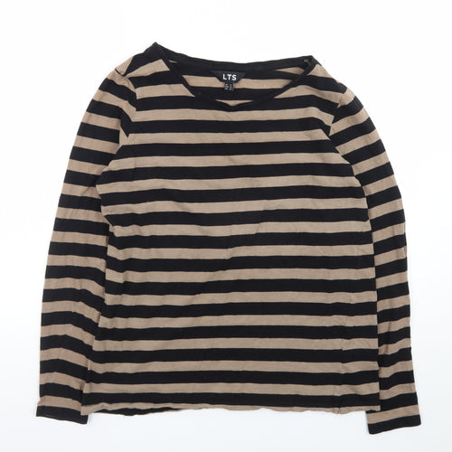 Long Tall Sally Women’s Beige Black Striped Cotton Long Sleeve T-Shirt Size 14 Tall