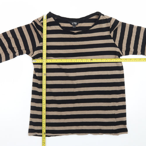 Long Tall Sally Women’s Beige Black Striped Cotton Long Sleeve T-Shirt Size 14 Tall