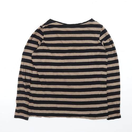 Long Tall Sally Women’s Beige Black Striped Cotton Long Sleeve T-Shirt Size 14 Tall