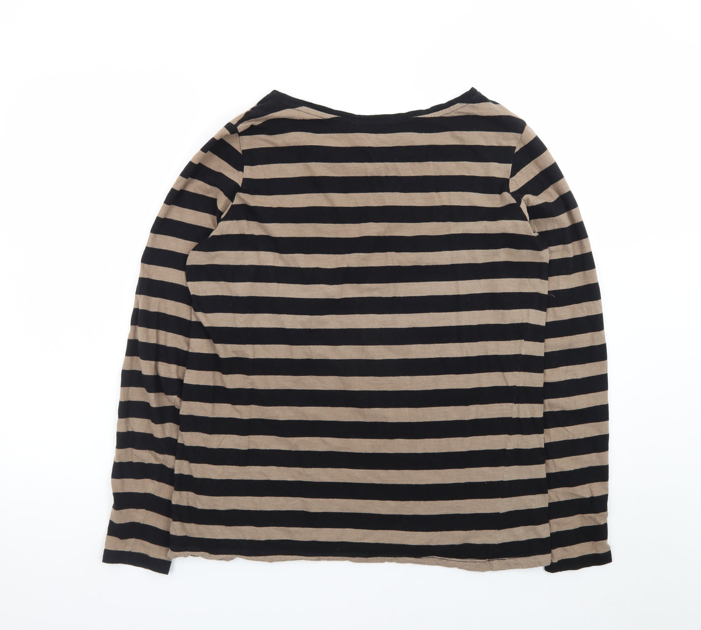 Long Tall Sally Women’s Beige Black Striped Cotton Long Sleeve T-Shirt Size 14 Tall