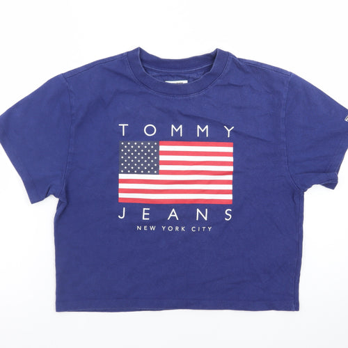 Tommy Jeans Women's Blue Cropped T-Shirt XS Crew Neck