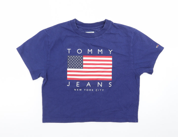 Tommy Jeans Women's Blue Cropped T-Shirt XS Crew Neck