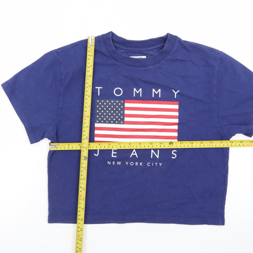 Tommy Jeans Women's Blue Cropped T-Shirt XS Crew Neck