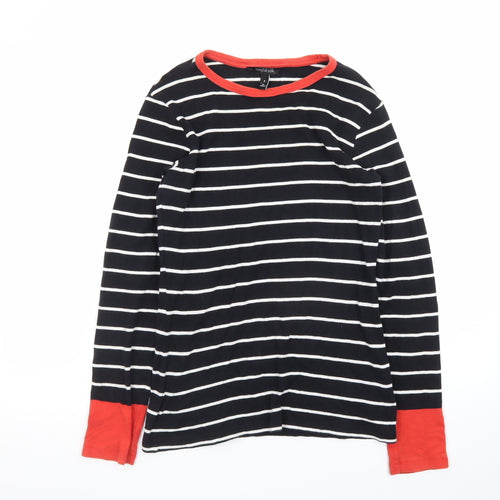 Long Tall Sally Womens Black Striped Long Sleeve Cotton T-Shirt Size S