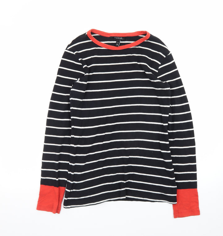 Long Tall Sally Womens Black Striped Long Sleeve Cotton T-Shirt Size S