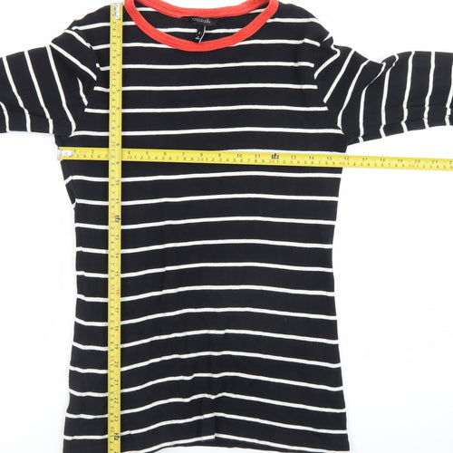 Long Tall Sally Womens Black Striped Long Sleeve Cotton T-Shirt Size S
