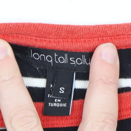 Long Tall Sally Womens Black Striped Long Sleeve Cotton T-Shirt Size S