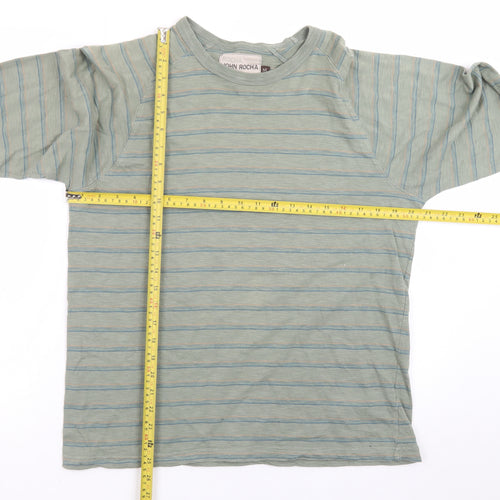 John Rocha Men's Green Striped Long Sleeve Cotton T-Shirt M
