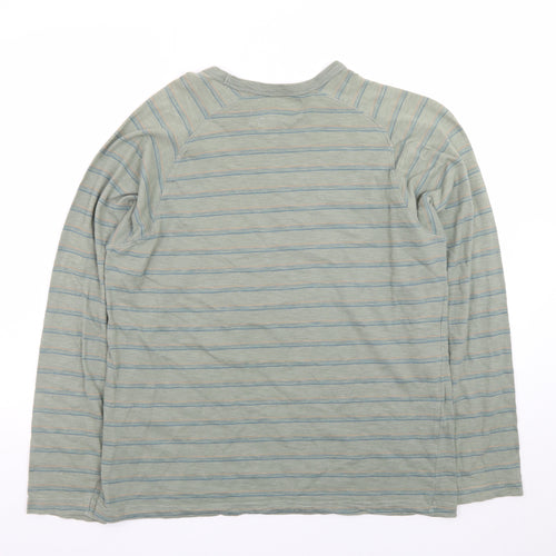 John Rocha Men's Green Striped Long Sleeve Cotton T-Shirt M