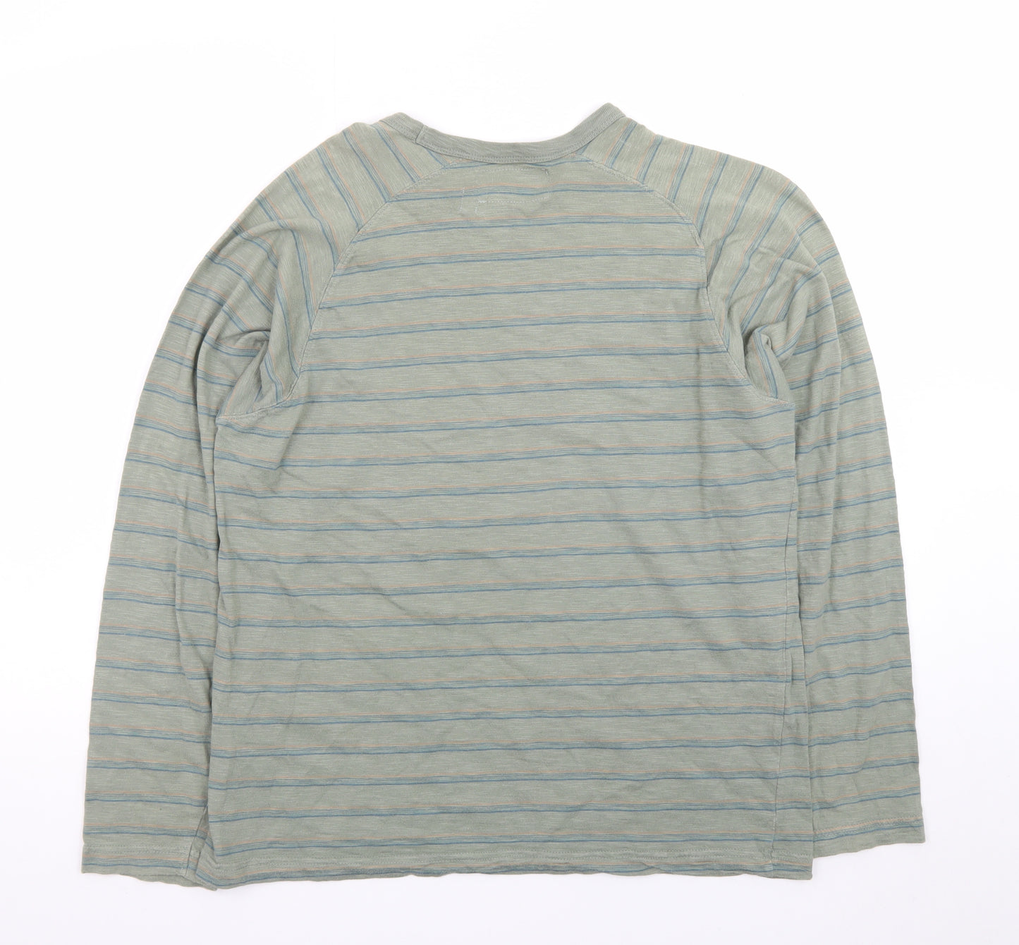 John Rocha Men's Green Striped Long Sleeve Cotton T-Shirt M