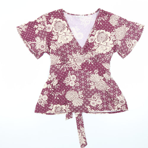 Marks and Spencer Women’s Purple Floral Wrap Blouse Size 14 Petite