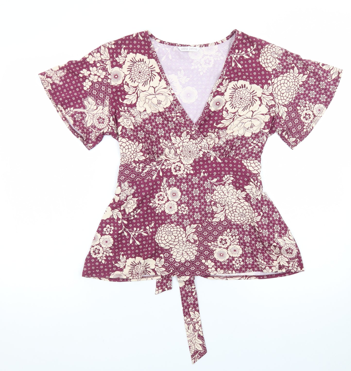 Marks and Spencer Women’s Purple Floral Wrap Blouse Size 14 Petite