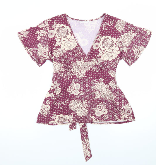Marks and Spencer Women’s Purple Floral Wrap Blouse Size 14 Petite