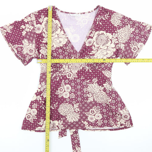 Marks and Spencer Women’s Purple Floral Wrap Blouse Size 14 Petite