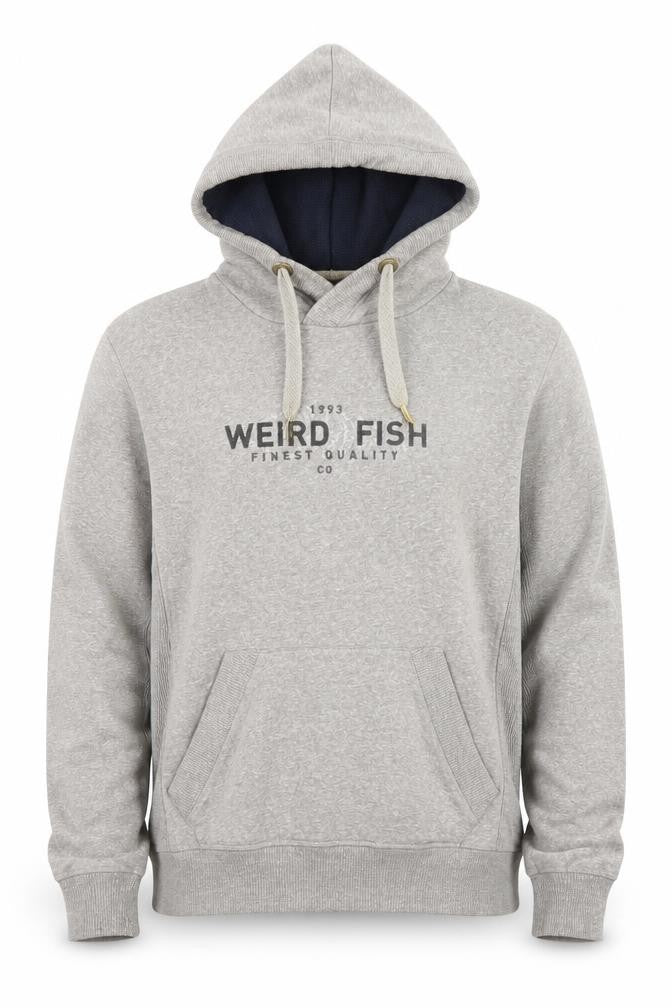 Front view of Weird Fish men’s grey pullover hoodie medium hooded sweatshirt